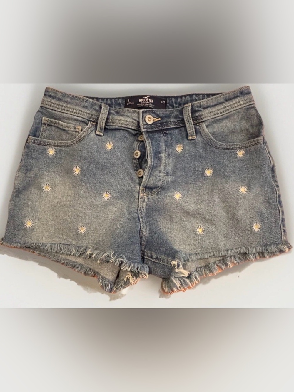 Hollister Denim Shorts Light Blue Embroidered Size 7/28 Jean Micro Jorts